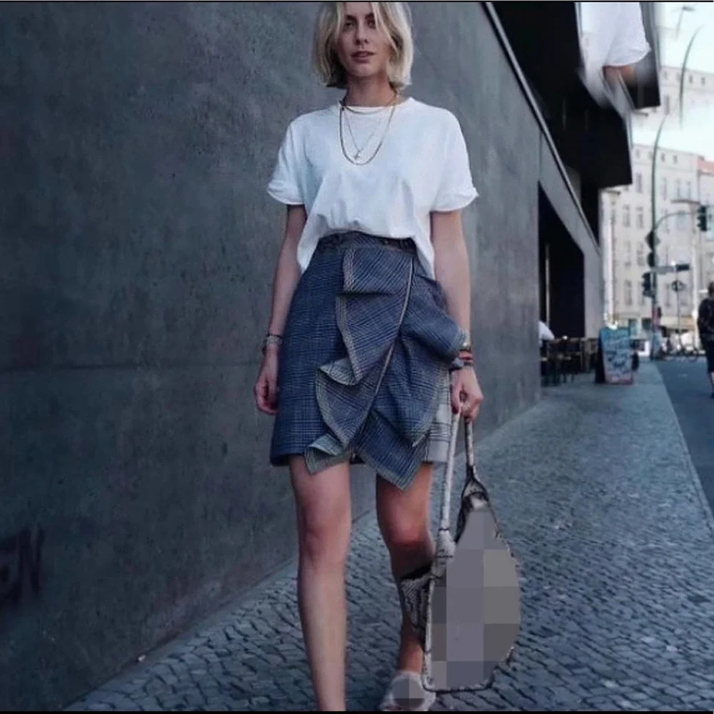 Self-Portrait Flounced Check Plaid Ruffle Skirt US 0 - Picture 2 of 16